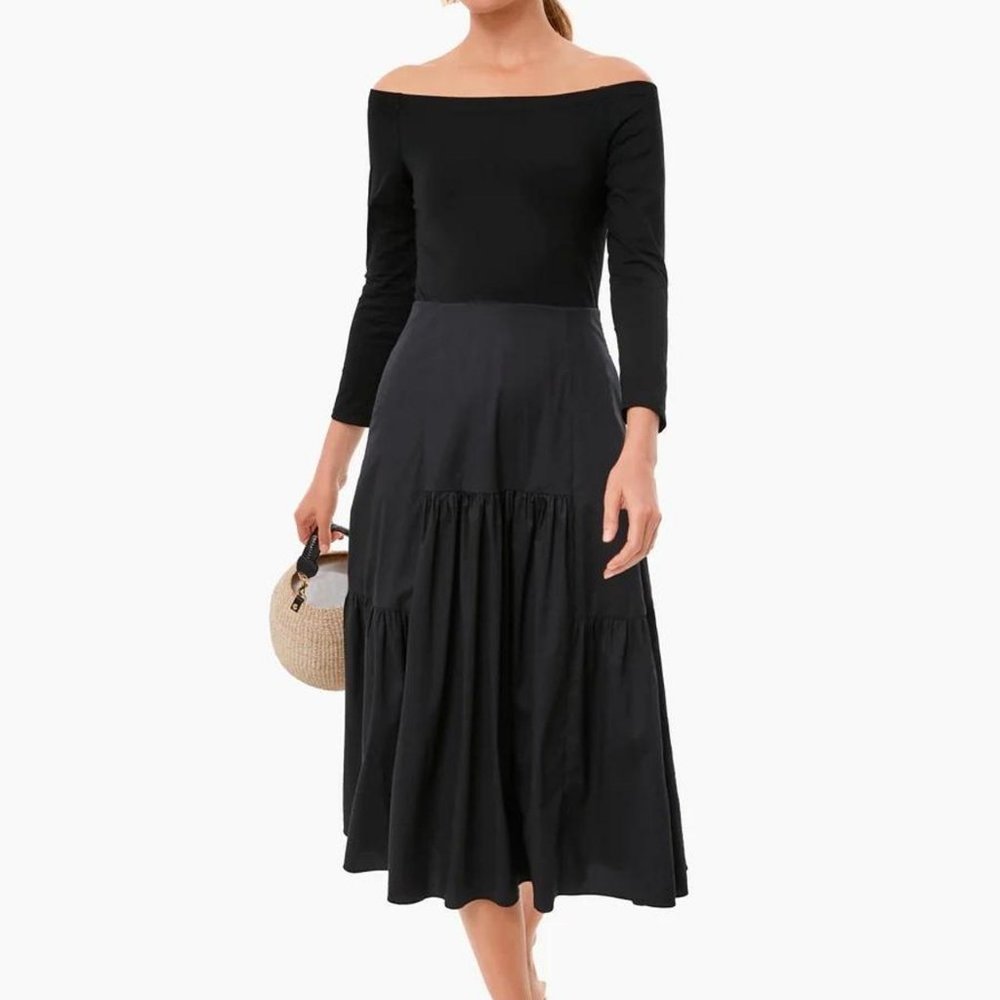 NWT TUCKERNUCK Black Marissa Elegant Off-The-Shoulder Midi Dress Small